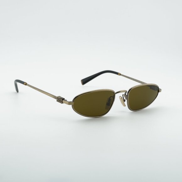 Miu Miu MUA52S 26C09Z Sunglasses Old Gold Rectangle Frame, Dark Brown Lenses main image 4